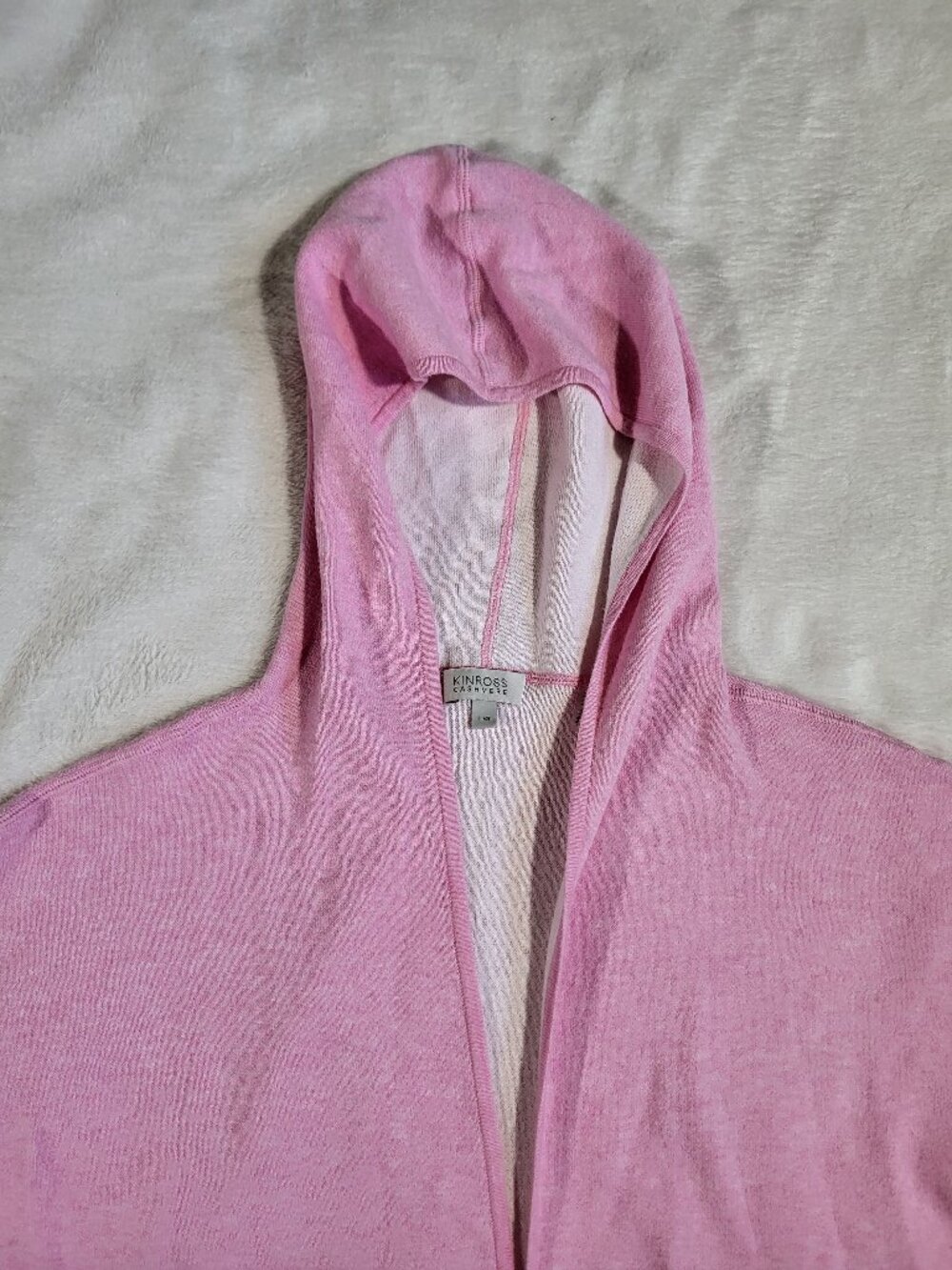 Kinross Cashmere Light Pink Cotton Cashmere Long Sleeve Hooded Cardigan - Size L - Picture 2 of 10